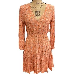 Altar'd State Orange V-Neck Sundress with Bishop Sleeves